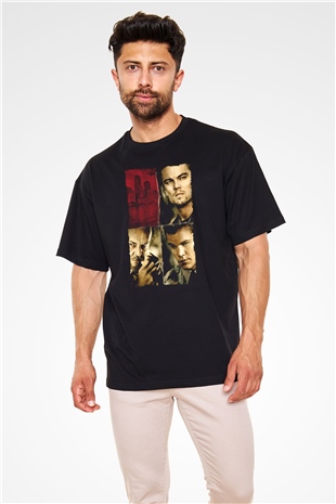 Unisex Köstebek (The Departed) Baskılı Siyah Oversize T-shirt