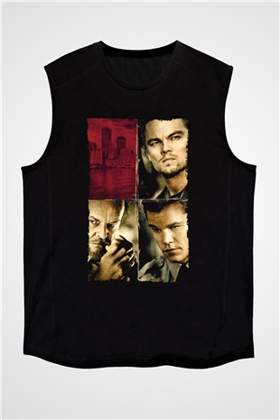 Unisex Köstebek (The Departed) Baskılı Siyah Kolsuz T-shirt