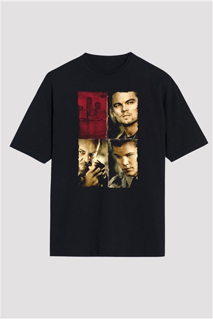 Unisex Köstebek (The Departed) Baskılı Siyah Oversize T-shirt