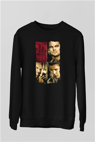 Unisex Köstebek (The Departed) Baskılı Siyah Sweatshirt