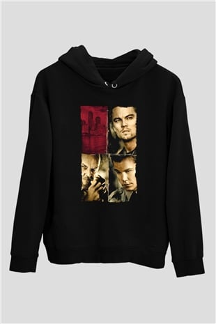 Unisex Köstebek (The Departed) Baskılı Siyah Kapüşonlu Sweatshirt