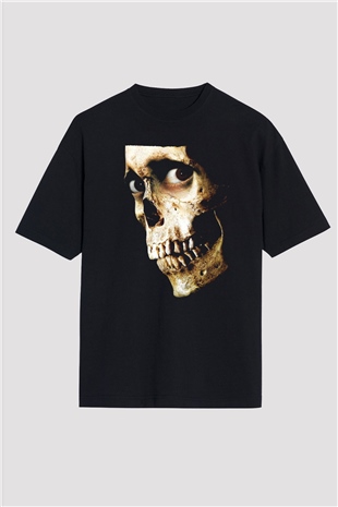 Unisex Kötü Ruh (Evil Dead) Baskılı Siyah Oversize T-shirt