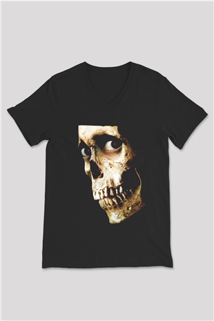 Unisex Kötü Ruh (Evil Dead) Baskılı Siyah V Yaka T-shirt