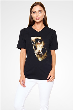 Unisex Kötü Ruh (Evil Dead) Baskılı Siyah V Yaka T-shirt