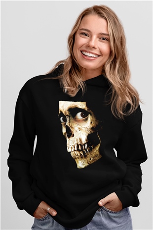 Unisex Kötü Ruh (Evil Dead) Baskılı Siyah Kapüşonlu Sweatshirt