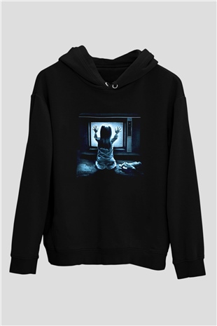 Unisex Kötü Ruh (Poltergeist) Baskılı Siyah Kapüşonlu Sweatshirt