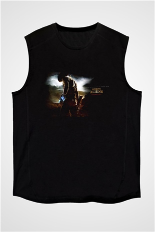 Unisex Kovboylar ve Uzaylılar (Cowboys & Aliens) Baskılı Siyah Kolsuz Tişört