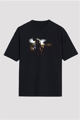 Unisex Kovboylar ve Uzaylılar (Cowboys & Aliens) Baskılı Siyah Oversize Tişört