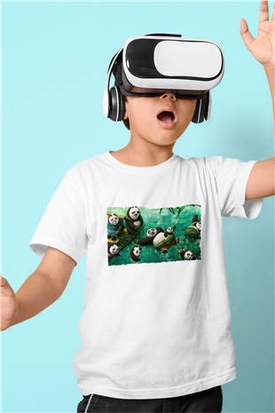 Unisex Kung Fu Panda Baskılı Beyaz Çocuk Tişört