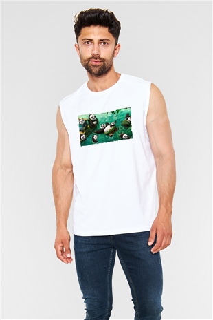 Unisex Kung Fu Panda Baskılı Beyaz Kolsuz Tişört
