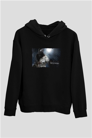 Unisex Kurt Adam (The Wolfman) Baskılı Siyah Kapüşonlu Sweatshirt