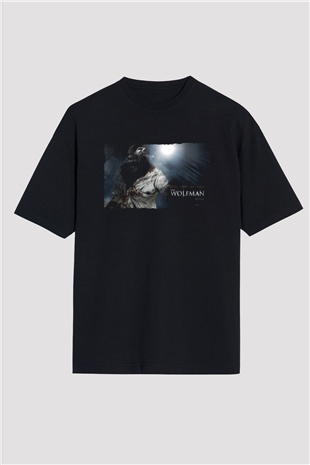 Unisex Kurt Adam (The Wolfman) Baskılı Siyah Oversize T-shirt
