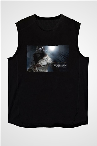 Unisex Kurt Adam (The Wolfman) Baskılı Siyah Kolsuz T-shirt