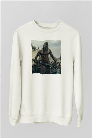 Unisex Kuzeyli (The Northman) Baskılı Beyaz Sweatshirt