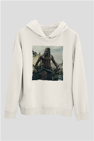 Unisex Kuzeyli (The Northman) Baskılı Beyaz Kapüşonlu Sweatshirt
