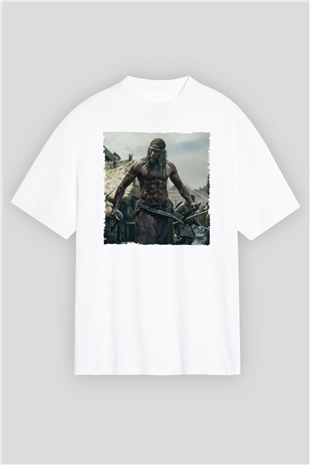 Unisex Kuzeyli (The Northman) Baskılı Beyaz Oversize Oversize T-shirt