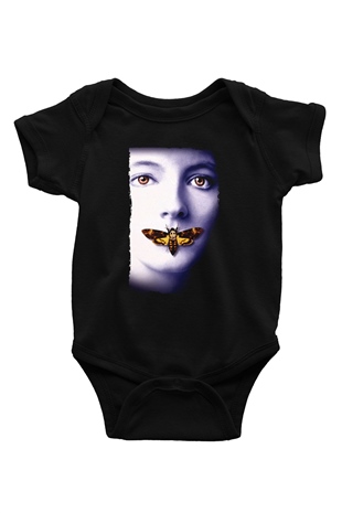Unisex Kuzuların Sessizliği (The Silence of the Lambs) Baskılı Siyah Bebek Body - Zıbın