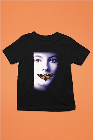 Unisex Kuzuların Sessizliği (The Silence of the Lambs) Baskılı Siyah Çocuk Tişört