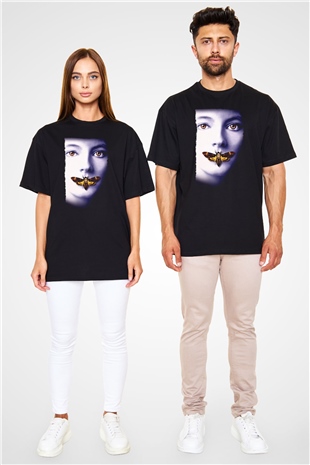 Unisex Kuzuların Sessizliği (The Silence of the Lambs) Baskılı Siyah Oversize Tişört