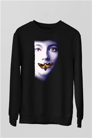 Unisex Kuzuların Sessizliği (The Silence of the Lambs) Baskılı Siyah Sweatshirt