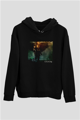 Unisex Legion Baskılı Siyah Kapüşonlu Sweatshirt