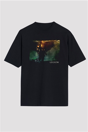 Unisex Legion Baskılı Siyah Oversize Tshirt