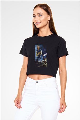 Unisex Lethal Weapon Baskılı Siyah Crop Top T-shirt