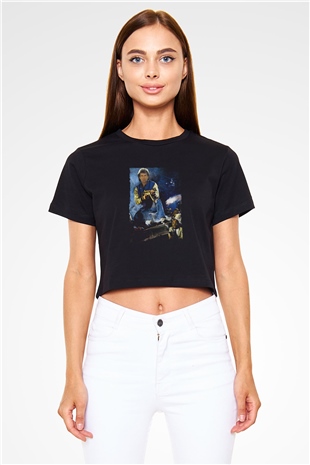 Unisex Lethal Weapon Baskılı Siyah Crop Top T-shirt