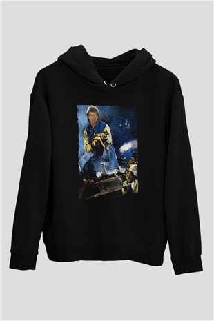 Unisex Lethal Weapon Baskılı Siyah Kapüşonlu Sweatshirt