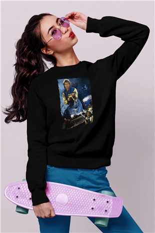 Unisex Lethal Weapon Baskılı Siyah Sweatshirt