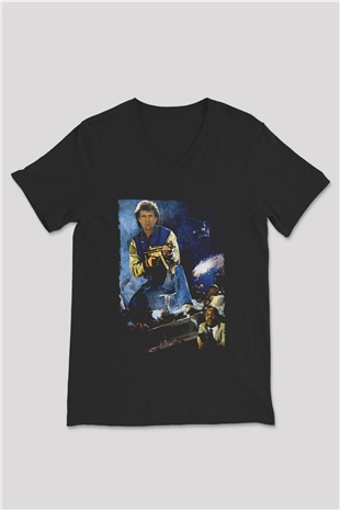 Unisex Lethal Weapon Baskılı Siyah V Yaka T-shirt