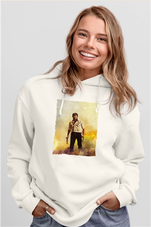 Unisex Logan Baskılı Beyaz Kapüşonlu Sweatshirt