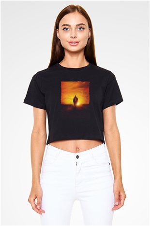 Unisex Logan Baskılı Siyah Crop Top Tshirt