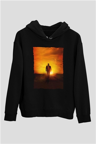 Unisex Logan Baskılı Siyah Kapüşonlu Sweatshirt