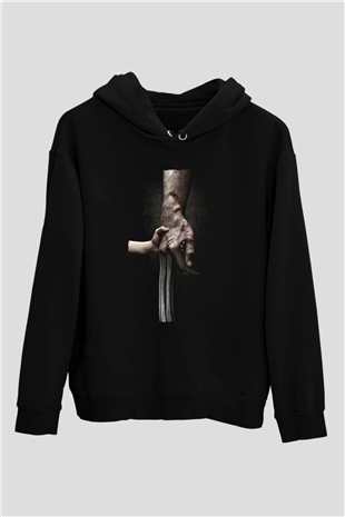 Unisex Logan Baskılı Siyah Kapüşonlu Sweatshirt