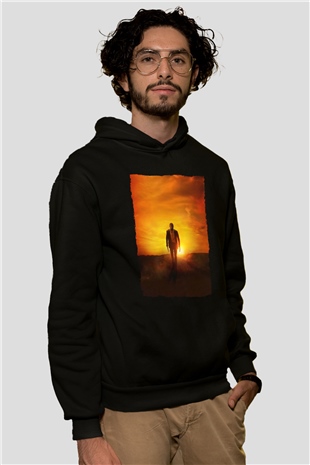 Unisex Logan Baskılı Siyah Kapüşonlu Sweatshirt