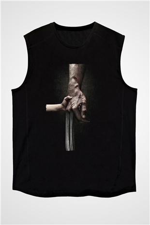 Unisex Logan Baskılı Siyah Kolsuz T-shirt