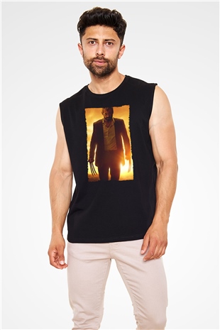 Unisex Logan Baskılı Siyah Kolsuz Tişört