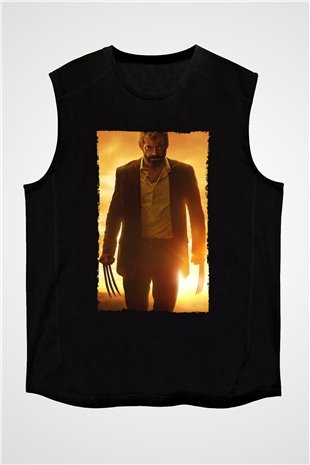 Unisex Logan Baskılı Siyah Kolsuz Tişört