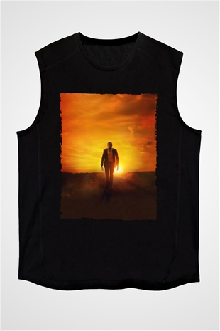 Unisex Logan Baskılı Siyah Kolsuz Tshirt