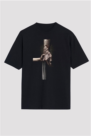 Unisex Logan Baskılı Siyah Oversize T-shirt