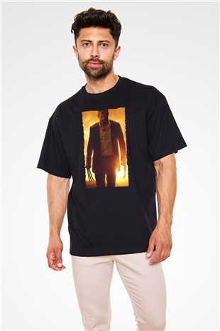 Unisex Logan Baskılı Siyah Oversize Tişört