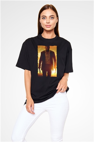 Unisex Logan Baskılı Siyah Oversize Tişört