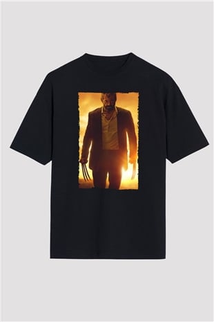 Unisex Logan Baskılı Siyah Oversize Tişört