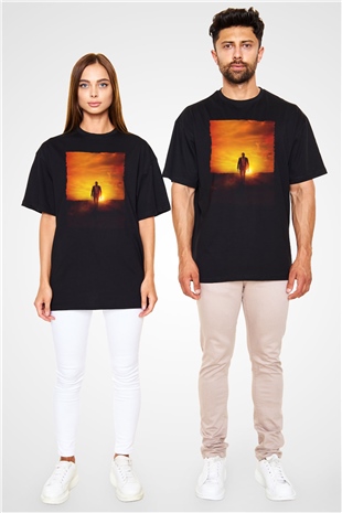 Unisex Logan Baskılı Siyah Oversize Tshirt