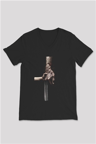 Unisex Logan Baskılı Siyah V Yaka T-shirt
