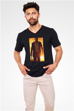 Unisex Logan Baskılı Siyah V Yaka Tişört