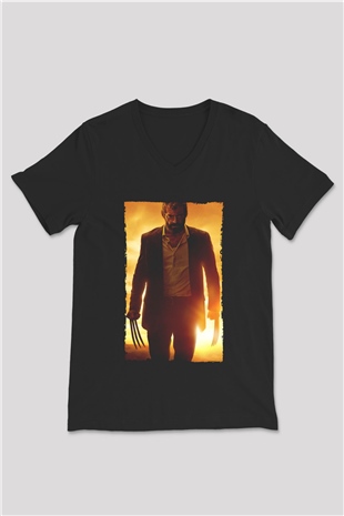 Unisex Logan Baskılı Siyah V Yaka Tişört