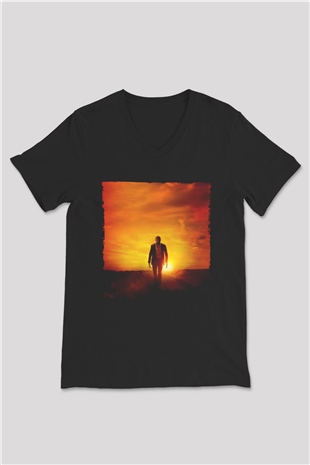 Unisex Logan Baskılı Siyah V Yaka Tshirt