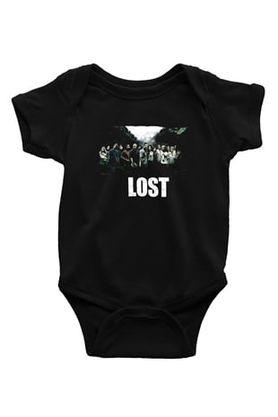 Unisex Lost Baskılı Siyah Bebek Body - Zıbın